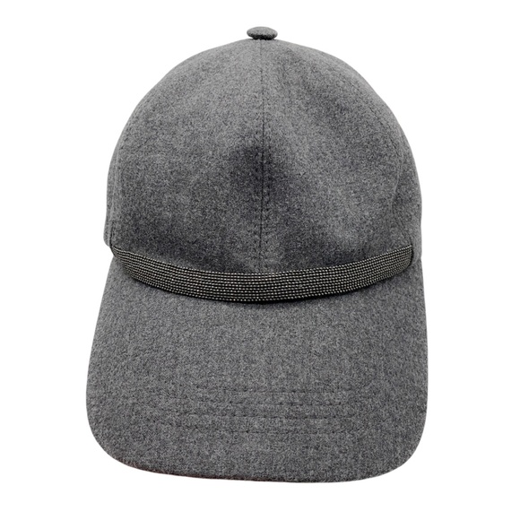 BRUNELLO CUCINELLI CHARCOAL GREY MONILI BEAD EMBELLISHED WOOL CAP / HAT